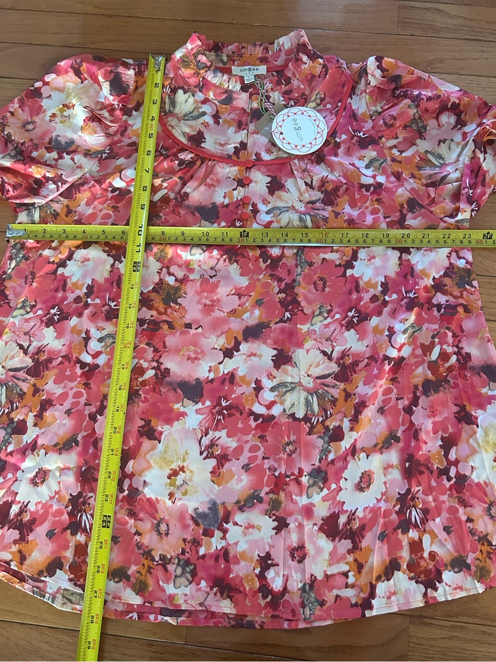 Umgee Floral Button-Front Long Sleeve Blouse Size L NWT Pink Red Multi - Picture 8 of 8